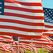 Close-up Of Multiple U.s. Flags Art Print