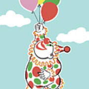 Clown Floating With Balloons Art Print