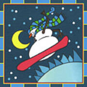 Coalman The Snowman Snowboarding 4 Art Print