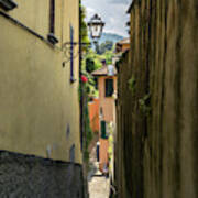 Cobblestoned Stairway Hugged By Homes - Gallivanting Around Famous Bellagio On Lake Como In Lombardy Art Print