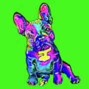 Colorful French Bulldog On Green Art Print