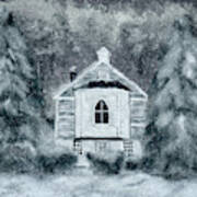 Country Church On A Snowy Night Art Print