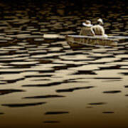 Couple Rowing On Stoney Lake At Sunrise In Sepia Tone Art Print