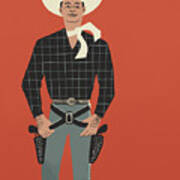 Cowboy On A Red Background Art Print