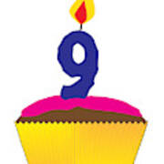 Cupcake With Number 9 Candle Art Print