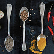 Curry Spices On Dark Background Art Print