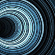Dark Tunnel Of Glowing Blue Rings, 3d Art Print