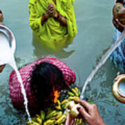Devotees Pouring Water And Milk On Woman Art Print