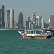 Dhow In The Harbor Of Doha, Qatar On Art Print