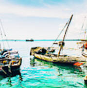 Dhow Sail Boats Zanzibar Tanzania 3735 - Coastal Ocean East Africa Art Print