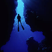 Diver In Cave Opening Art Print