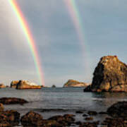 Double Rainbow Offshore Near Brookings, Oregon Art Print