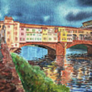 Evening Sun In Florence Ponte Vecchio Art Print