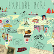Exlore More World Map Art Print