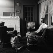 Family Watching Television In Living Art Print