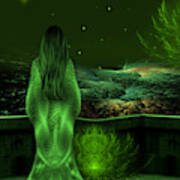 Fantasy Art - Wishing Upon A Star In A Green Night  By Rgiada Art Print