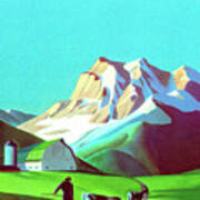 Farm And A Mountain Landscape Art Print