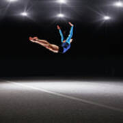 Female Gymnast Jumping Through Air Art Print