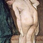 'female Nude -after Bathing-', Ca. 1869, Spanish School, Oil On Canvas, 185 Cm X 90 Cm, P04616. Art Print