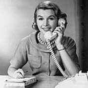 Female Telephone Receptionist At Art Print