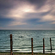 Fence Post And Ocean Art Print