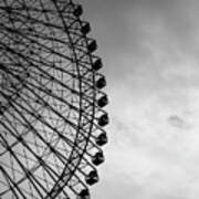 Ferris Wheel Against Sky In Grayscale Art Print
