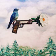 Flower In A Gun- Bluebird Of Happiness Art Print