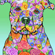 Flowers Pitbull Art Print