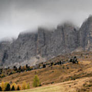 Foggy Mountain Landscape Of The Picturesque Dolomites Mountains Art Print