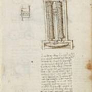 Folio F 15r. Codex Madrid I -ms. 8937- 'treaty Of Statics And Mechanics', 192 Folios With 384 Pag... Art Print