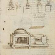 Folio F 22r. Codex Madrid I -ms. 8937- 'treaty Of Statics And Mechanics', 192 Folios With 384 Pag... Art Print