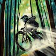 Forest Jump Mountain Biker Art Print
