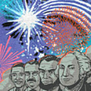 Four Presidents And Fireworks Art Print