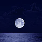 Full Moon Over Ocean, Night Art Print