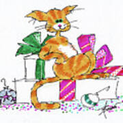 Ginger Cat's Christmas Art Print