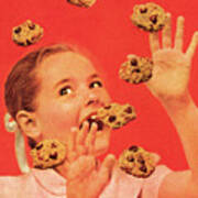 Girl And Chocolate Chip Cookies Art Print