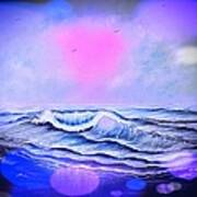 Glowing Blue Beauty Seascape Enchantment In Stardust Art Print