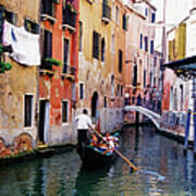 Gondola And Gondolier In A Canal Art Print