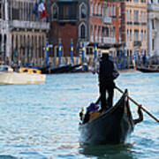 Gondola On Canal Grande In Venice Art Print