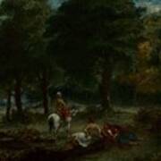 Greek Cavalry Men Resting In Forest Art Print