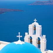 Greek Church With Blue Dome And White Art Print