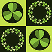 Green Shamrocks Circles And Squares Art Print