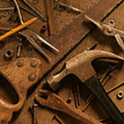 Gritty Hand Tools Scattered Across Art Print
