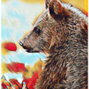 Grizzly Bear Art Montana Wildlife Travel Poster Art Print