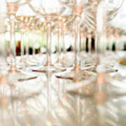 Group Of Empty Transparent Glasses Ready For A Party In A Bar. Art Print