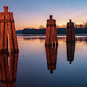 Group Of Three Docking Piles On Connecticut River Art Print