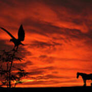 Heading Home Horse Eagle Sunset Silhouette Series Art Print