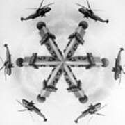 Helicopter And Tower Multiplied By Lens Art Print