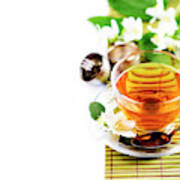 Herbal Green Tea With Jasmine Flower In Transparent Teacup Borde Art Print