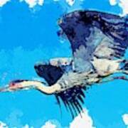 Heron Wading Bird Watercolor By Ahmet Asar Art Print